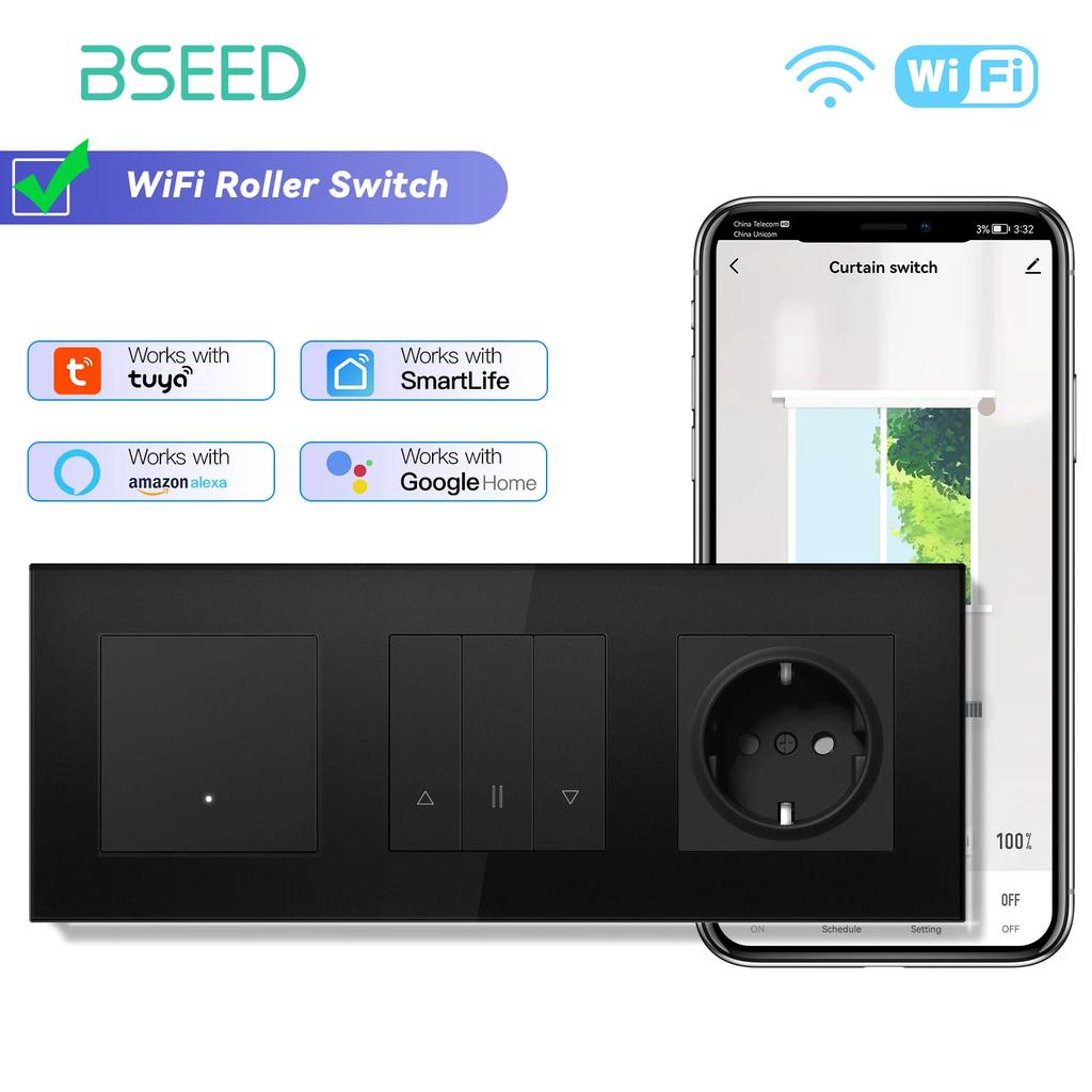 Comutatoare Smart BSEED Wifi pentru Jaluzele Luminoase Controller Jaluzele Suport Aplicație Smart Tuya Plus Prize Electrice Normale UE Panouri de Sticlă USBC