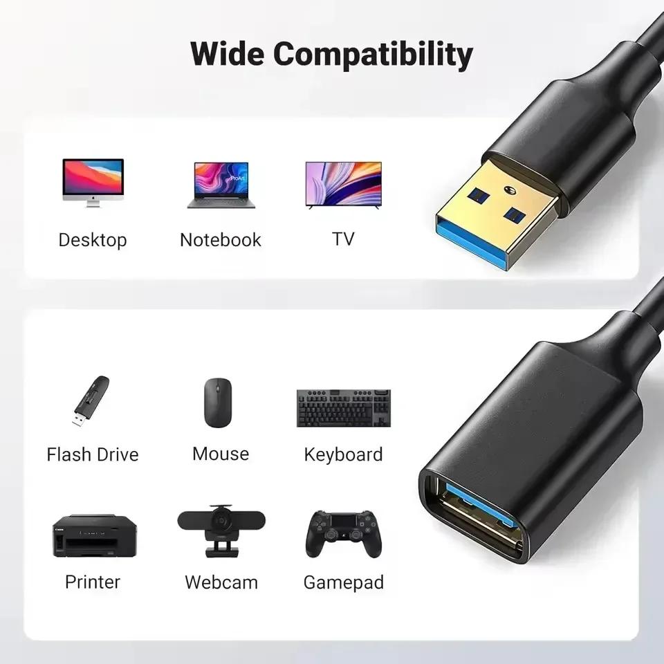 USB 3.0 2.0 Extension Cable Extender Cord Fast Extension Data Transfer Wire 0.5/1/1.5/2/3M for Smart TV XBox One SSD PC Laptop