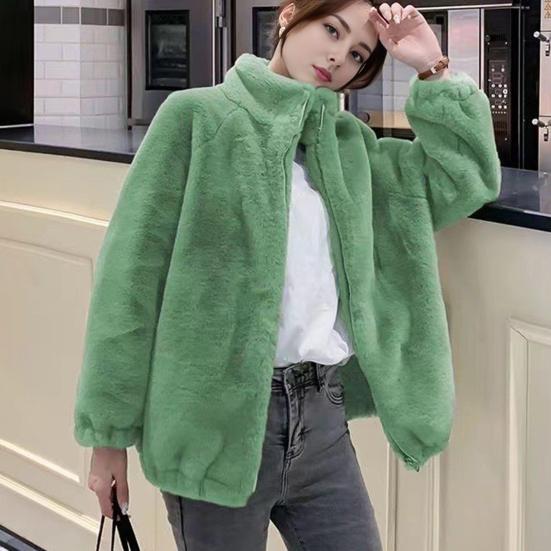 Women Coat Solid Color Double-Sided Velvet Coat with Pockets Warm Long-Sleeved Autumn Winter Outerwear