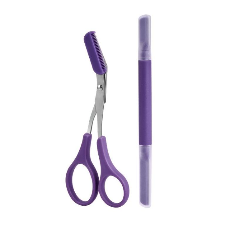 Dual-Ended Purple Eyebrow Trimmer Built-in Comb Purple Eyebrow Scissors Stainless Steel Precision Tool for Perfect Eyebrow