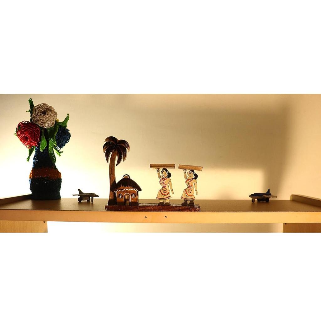 Wooden handicrafts Farmer Girls Showpiece -Table Decoration and Wall Mounted Home Decor Toy for Kids