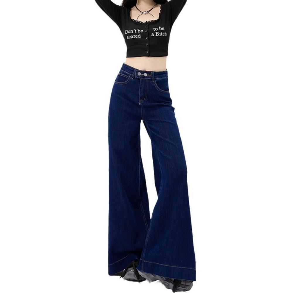 Harajuku Versatile High Waist Wide Leg Jeans Women's New Spring and Autumn Skinny Double Button Mopping Jeans Tide