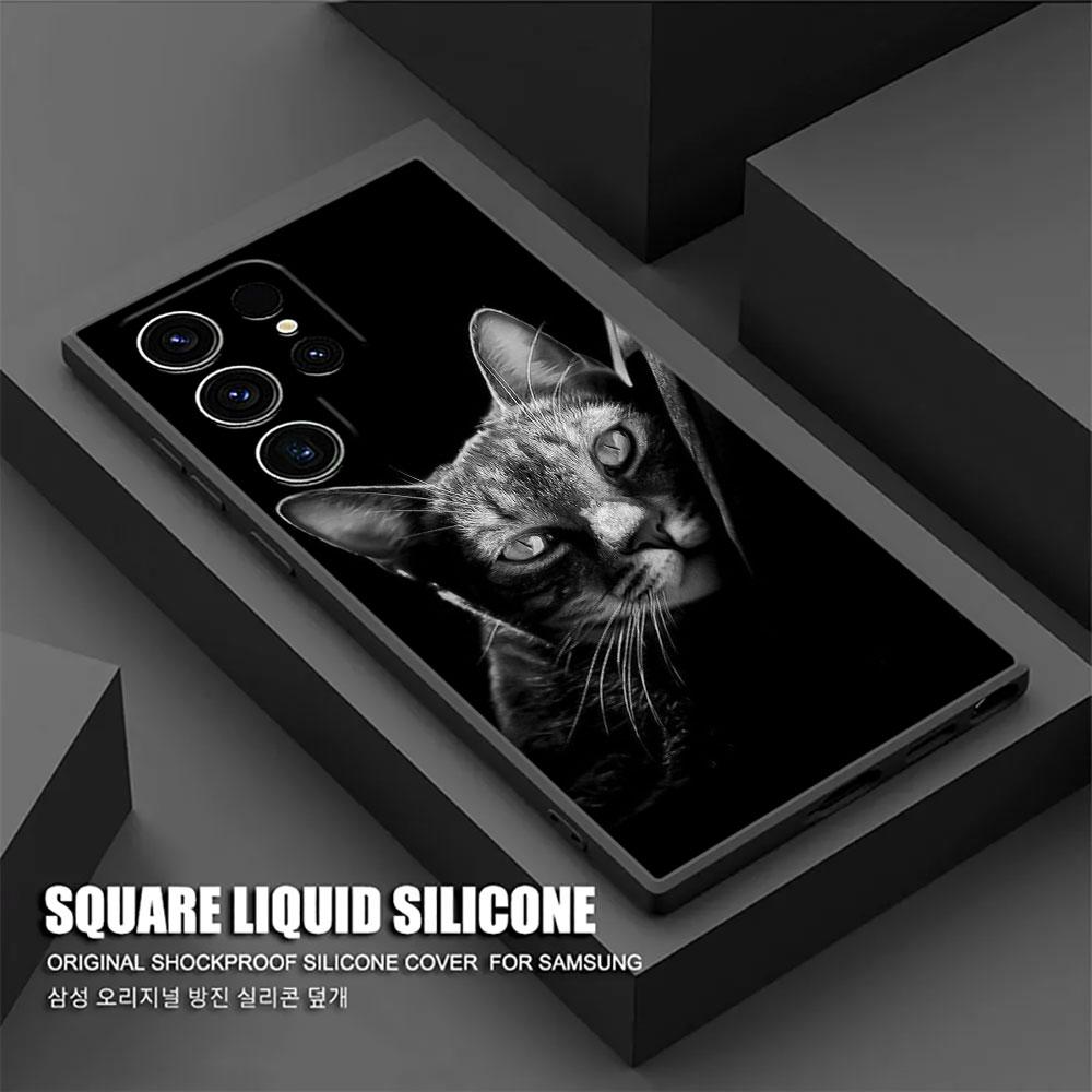 Cute Cat Phone Case For Samsung Galaxy S24 Ultra Cases S23 S21 S20 FE S22 9 S24 Plus Note 20 Ultra 10 Silicone Cover Black Cats
