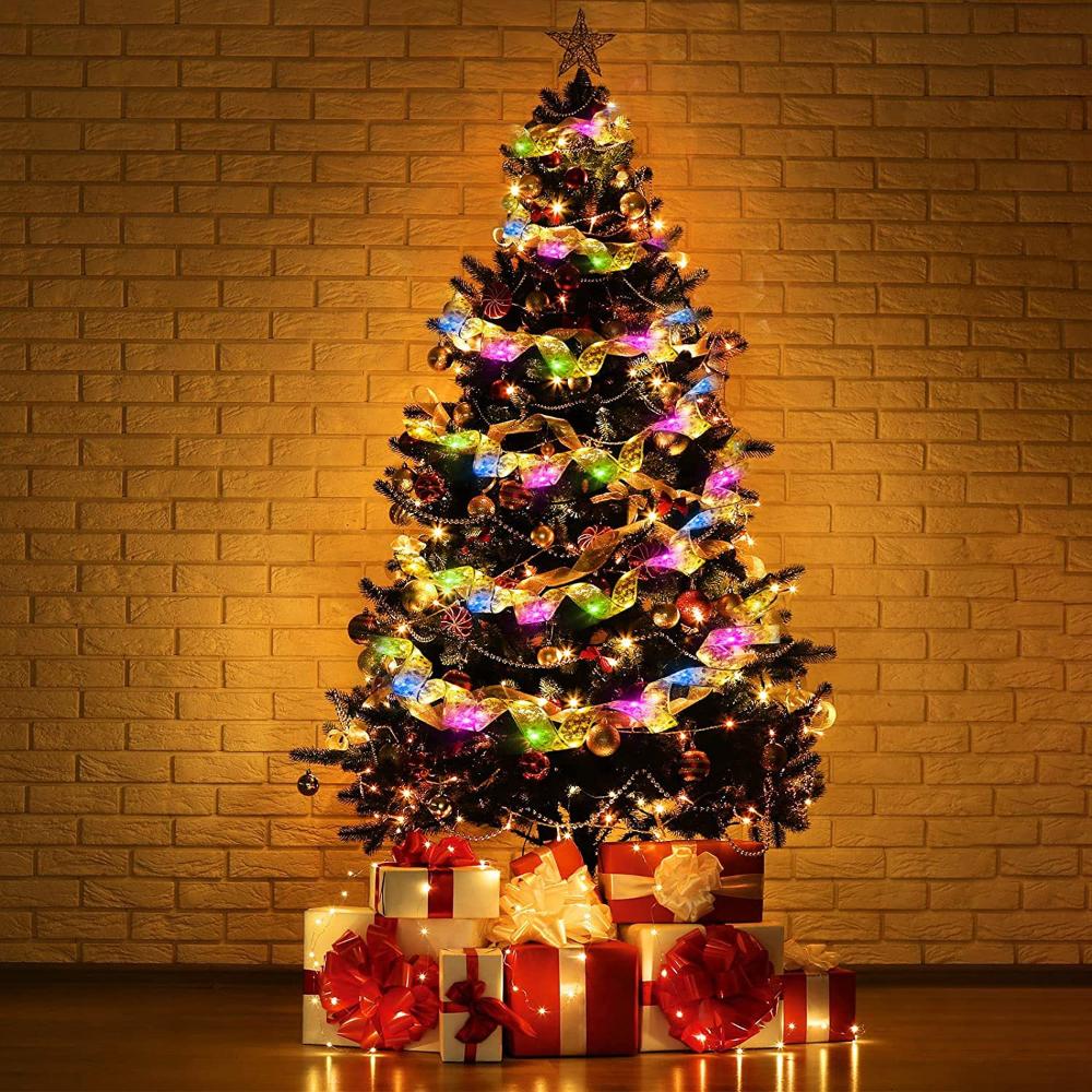 Christmas Tree Ribbon Light Christmas DIY Decoration for Home New Year Xmas Christmas Ornaments LED Fairy String Lights