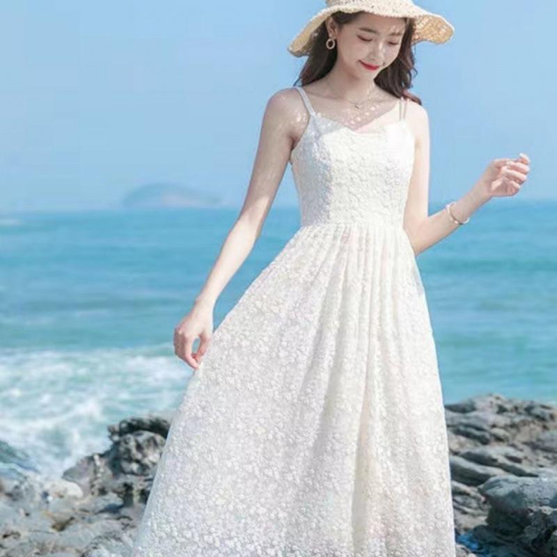 Mori Style Summer Spaghetti Strap Lace Dress – Slim Waist, Gentle Tea Break, French-Inspired