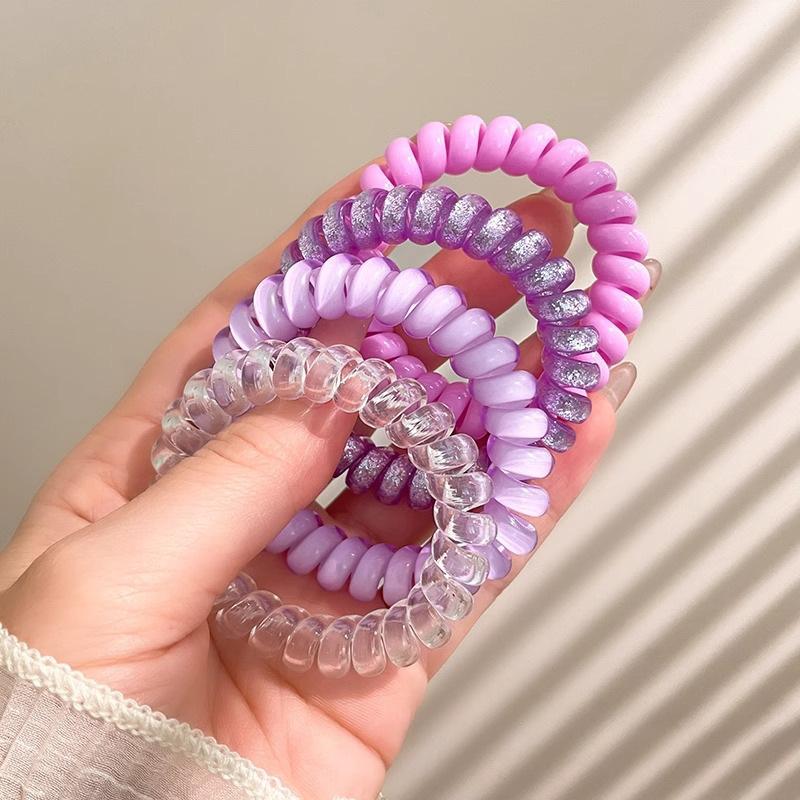 4PCS/Set Solid Color Telephone Wire Elastic Hair Bands Women Girls Cord Rubber Band Stretch Hair Accessories Headband Gum Holder