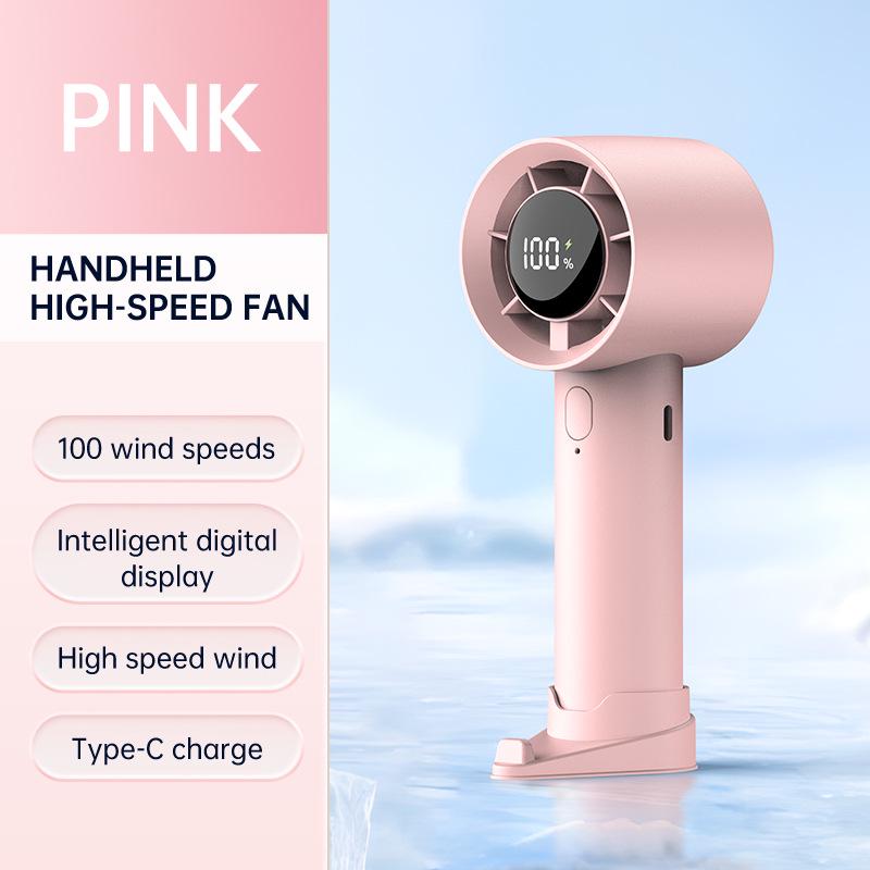 Handheld Mini Fan with 100 Gears, Digital Display, USB Charging & Phone Holder