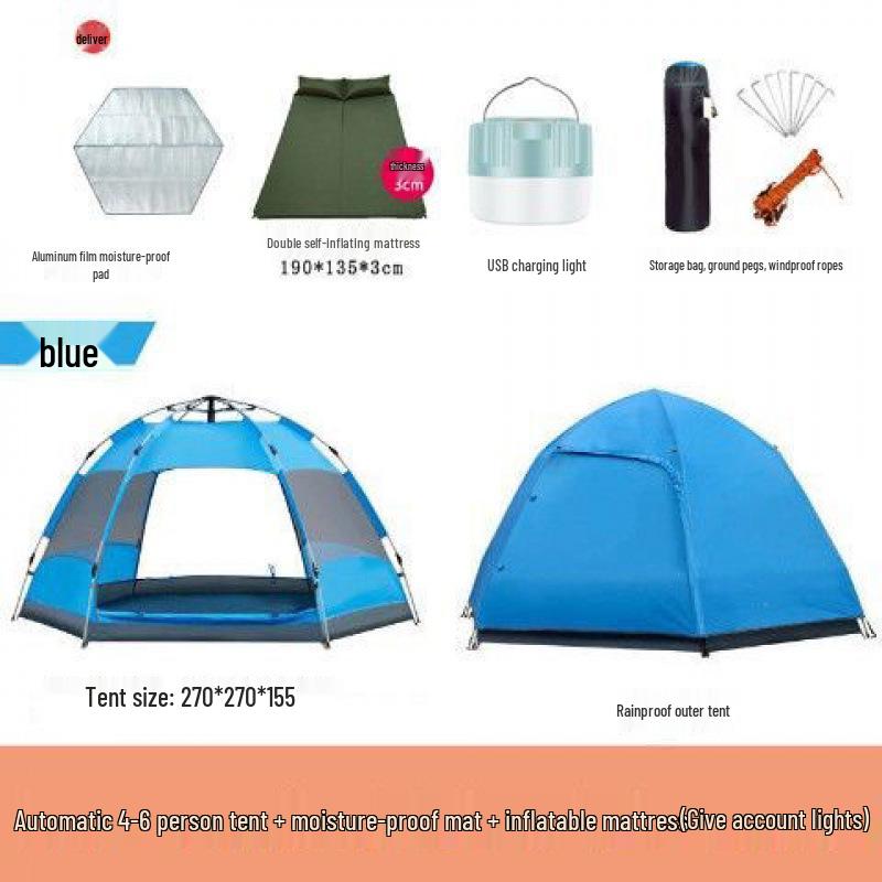 Quick Open Folding Double Layer Tent for 3-5 People - Perfect for Camping, Beach, or Park