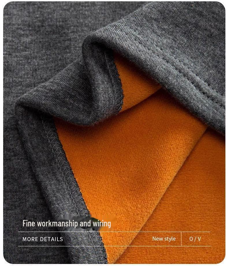 Men's Gold Velvet Two-Piece Warm Suit: Autumn/Winter Plush Crew Neck T-Shirt and Solid Color Pants In Trendy Oversized Fit.