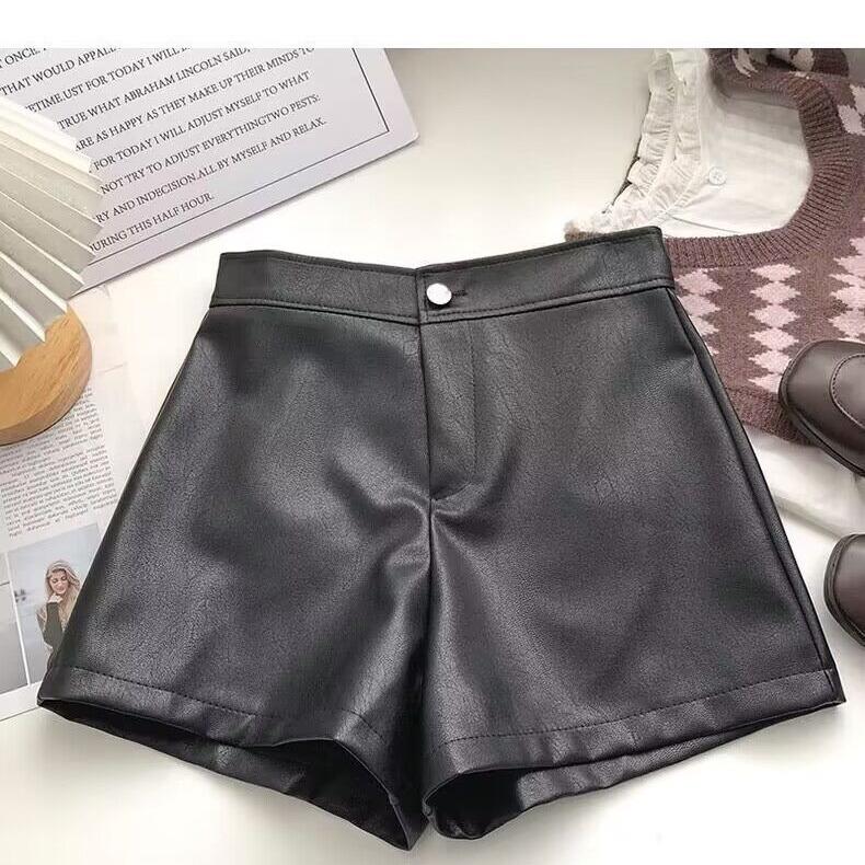 

Women s Petite Slimming A-Line Hot Pants Fall Spring Mini PU Leather Shorts Girlfriend Street Style Versatile Pants Mini Shorts XS чёрный