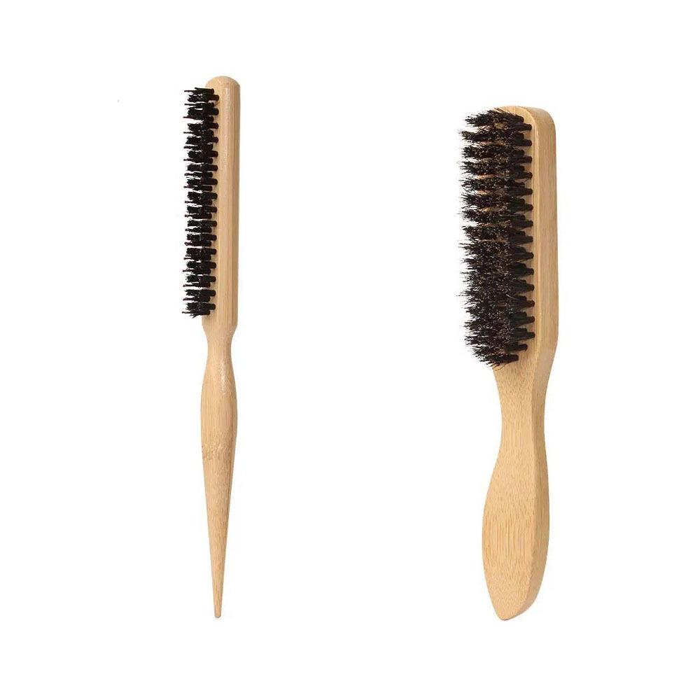 Bristle Straightening Hairbrush & Comb with Bamboo Handle for Sectioning, Backcombing, and Men's Beard Styling.