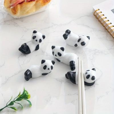 Set van 5 Schattige Panda Keramische Eetstokjeshouder voor Eettafel Decoratieve Penhouder