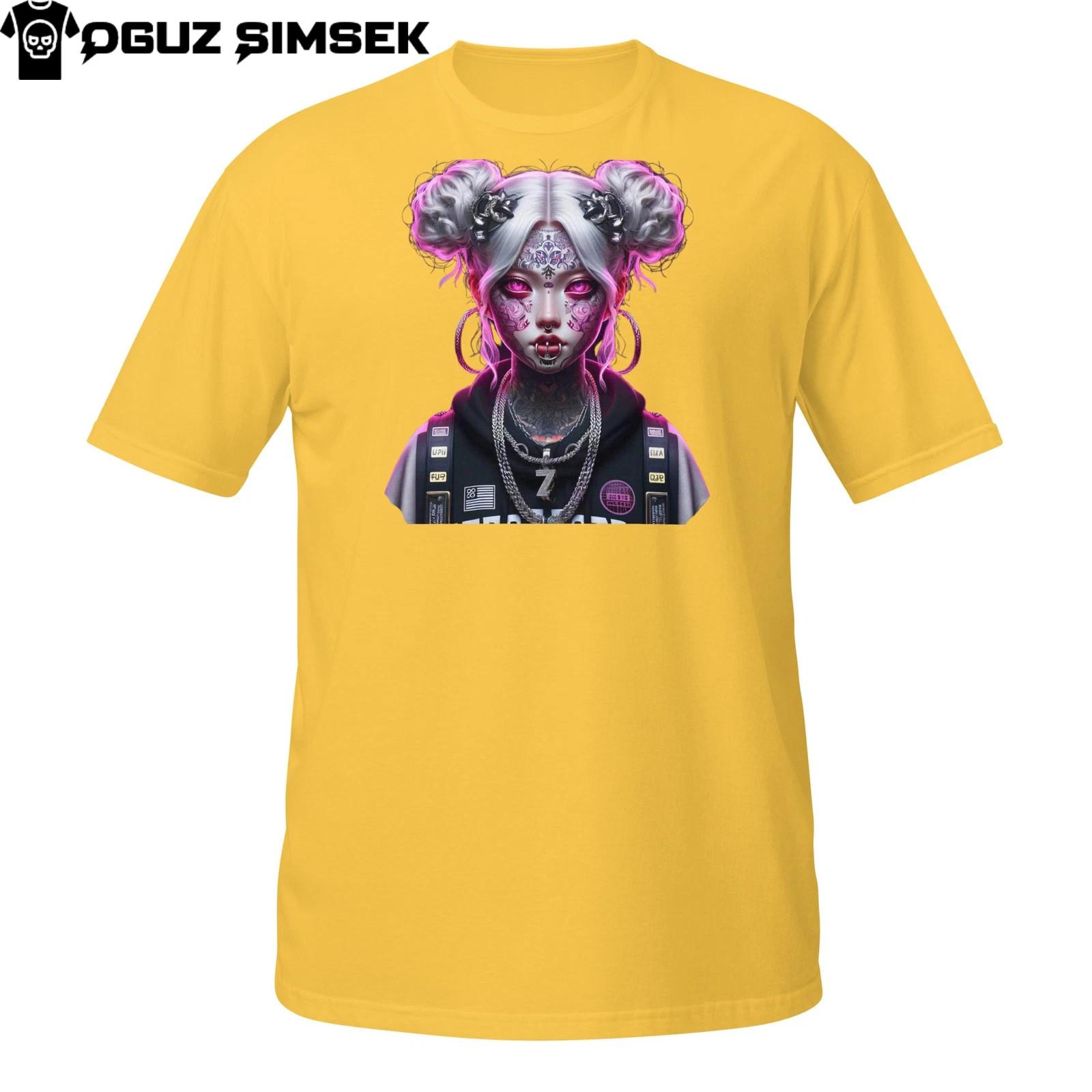 Cyber Oni Girl T-Shirt Mens Womens Tees Top – Futuristic Urban Art Graphic Tee S