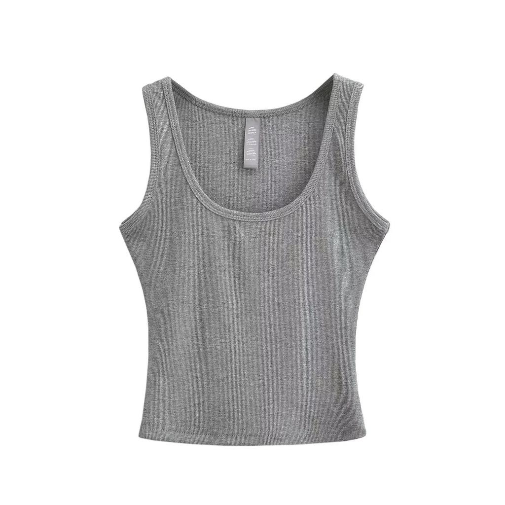 2024 Spring/Summer U-Neck Slim Fit Sleeveless Tank Top: Women's Solid Color Bodycon Camisole