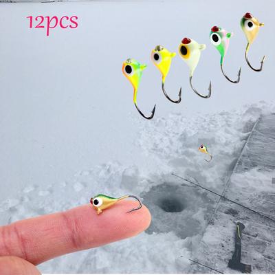12 Pcs /lot Ice Fishing Jig Outdoors Tungsten Ice Fishing Jig Kit Metallic Finishes with Premium