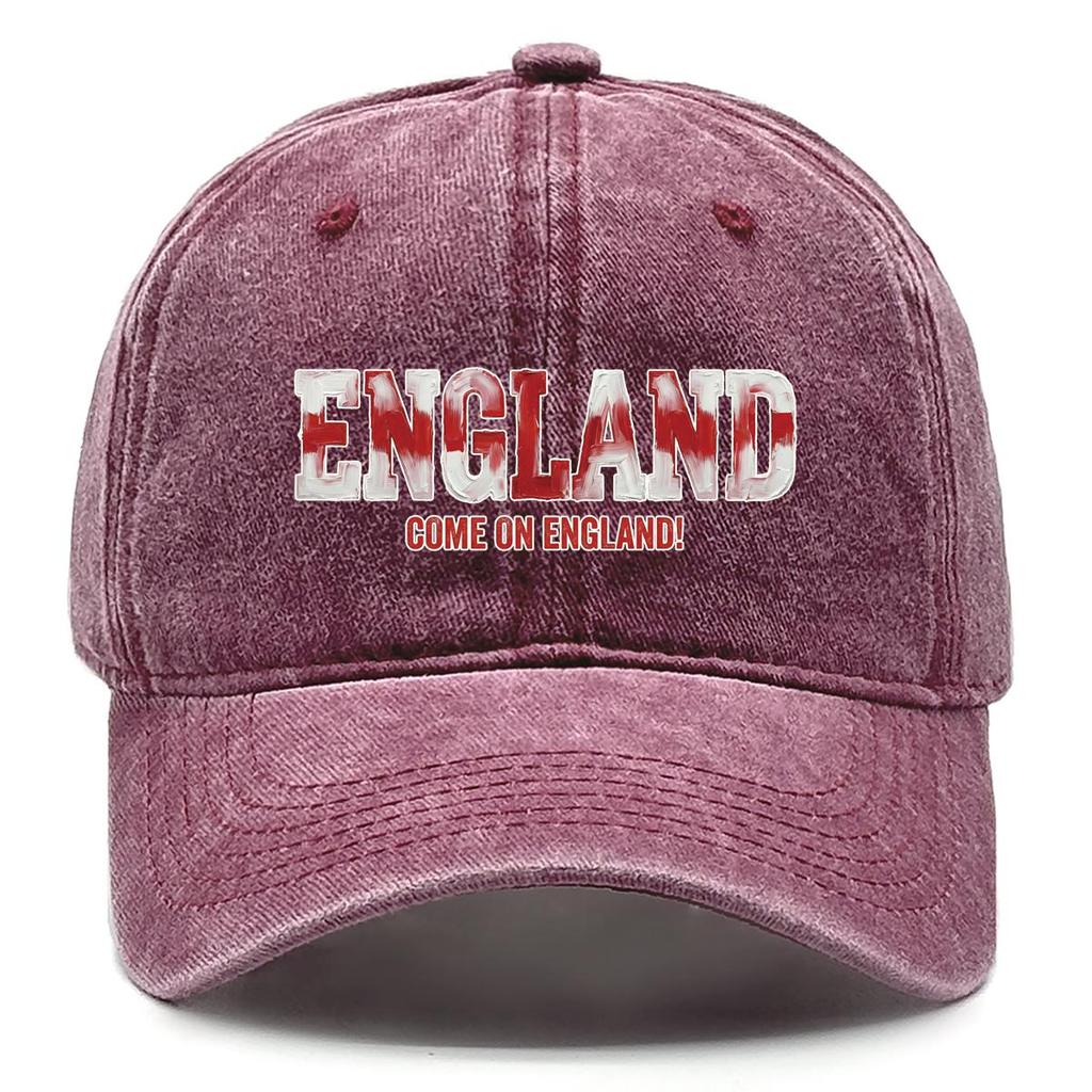 """ENGLAND""" """AUF GEHT'S ENGLAND""" Flaggenbedruckte Baseballkappe, Verstellbarer Sonnenhut, Retro, Unelastisch, Einfarbige, Gebogene Kante, Sportkappe