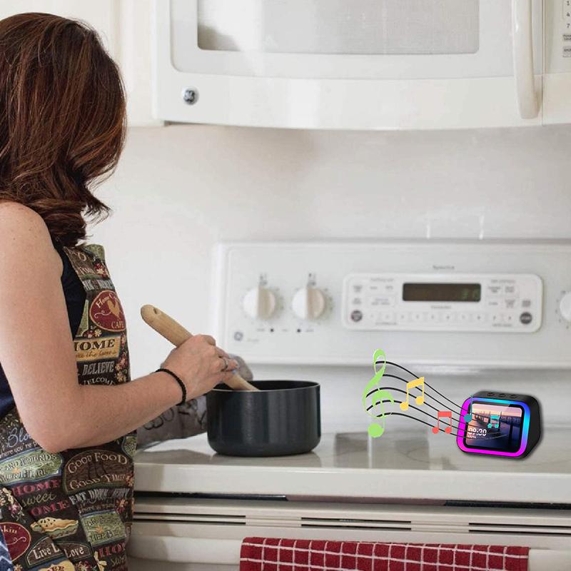 Smart Bluetooth Alarm Clock with Speaker Weather Display Night Light Music Stories Player Photo Frame Bluetooth APP Black