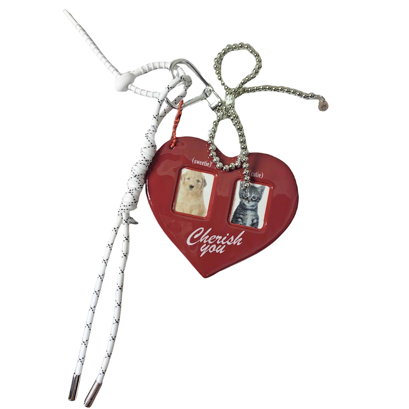 

Брелок для ключей в виде сердца с бантом и плетеным ремешком, чехол для фотокарточки, подвесной аксессуар для сумок и ключей красный