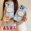For iPhone 13 14 15 16 17 Pro Max Cute Cartoon 3D Sheep Soft Silicone Case Phone Back Cover Bracket