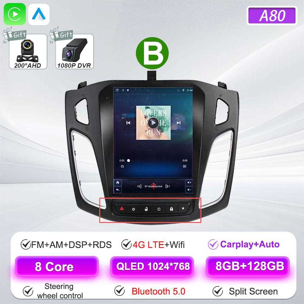 Android 16 Car Radio For Ford Focus 3 Mk 3 2011 2012 2013 2014- 2019 For Tesla Style Carplay Stereo Head Unit GPS 4G Wifi DSP BT