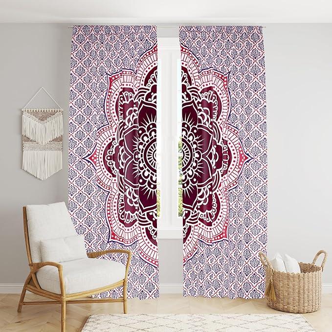 Bless International Beautiful Indian Bohemian Psychedelic Hippie Ombre Window Curtain Panels for Bedroom, Living, Balcony (Purple Pink Flower)