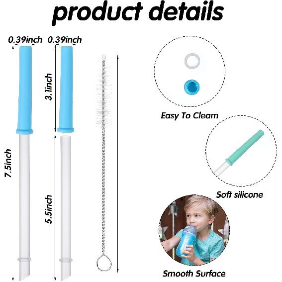 6pcs Reduce Tumbler Straw Replacement, Spill-Proof Replacement Straw for 12oz, Clear Straws Reble, Detachable Silicone Head with 2 Cleaning Brushes