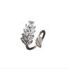 Luxurious Zircon Leaf Shaped Silver Open Rings For Womans Unusual Accessories For Korean Fashion Jewelry Party Girls Rings