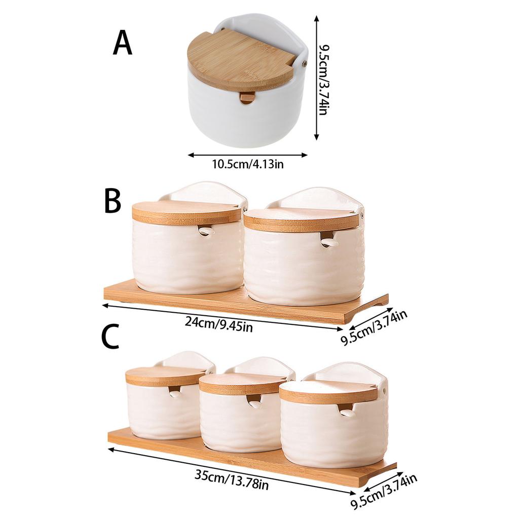 Salt Bowl with Lid and Spoon Ceramic Container for Storing Spices and Seasonings Kitchen Countertop Decorative Sugar Jar