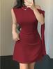 European and American women's clothing fashion Spice Girls new solid color single shoulder sleeveless splicing straps hip wrap short dress women