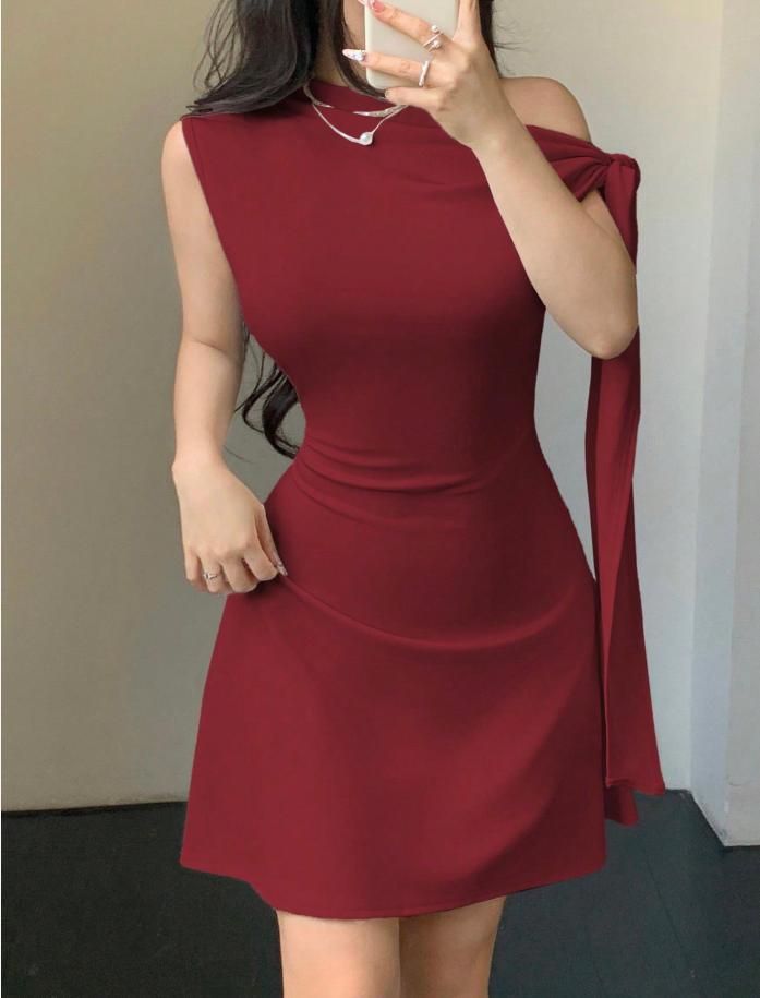 European and American women's clothing fashion Spice Girls new solid color single shoulder sleeveless splicing straps hip wrap short dress women