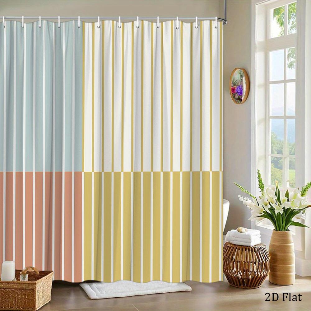 

Tri-Color Vertical Stripe Illustration Shower Curtain 1Pc With 12 Hooks For Bathroom Home Decor Polyester 70.8X70.8 Inch W60H190(CM)-1 Pcs