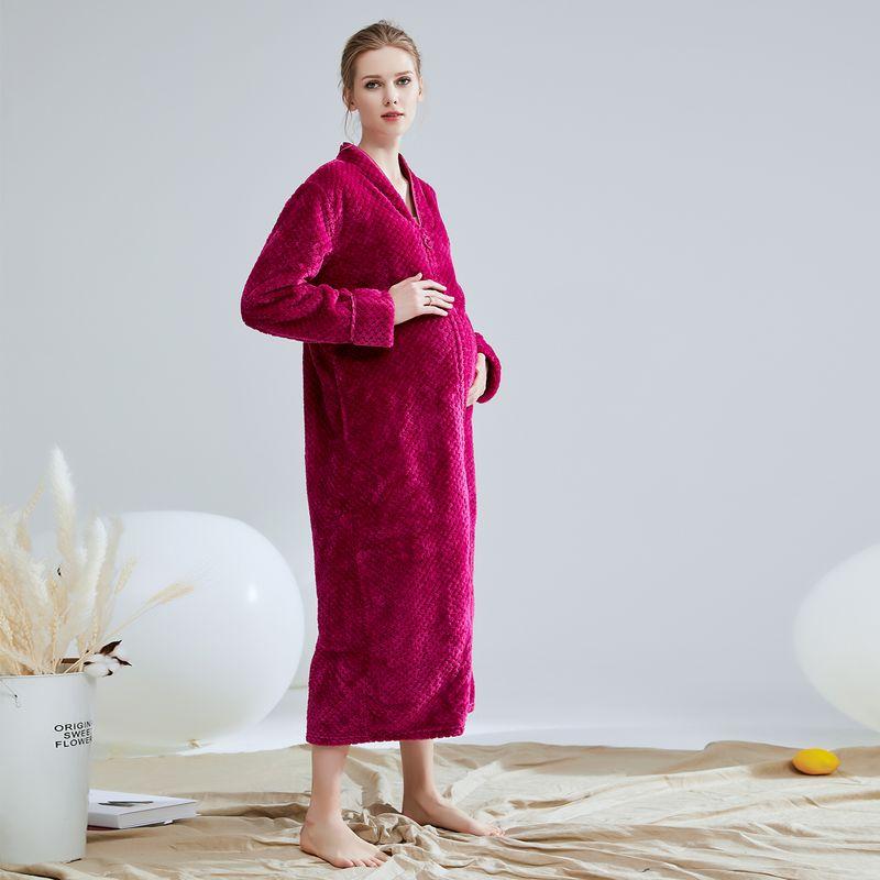 

Warm Maternity Pajamas Autumn and Winter plus Size X-long Nightgown 100.00kg Confinement Clothing Convenient Nursing and Breastfeeding Nightdress Rose Red XL code 82.50 kg-100.00 kg