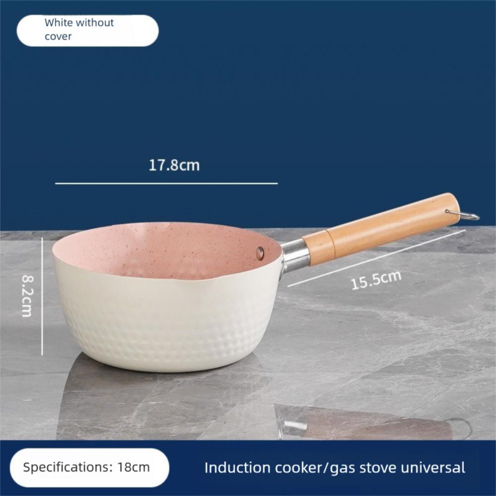 

Durable Stainless Steel Saucepan with Lid 18/20/22cm Wooden Handle Japanese Snow Pan Non Stick with Hook Baby Food Cooking Pot