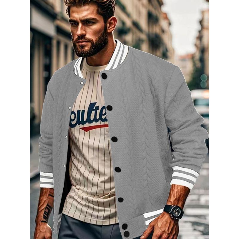 Vår och Höst Ny Stil Jacquard-knäppt Design Trendig Enfärgad Herrkofta Baseballuniform