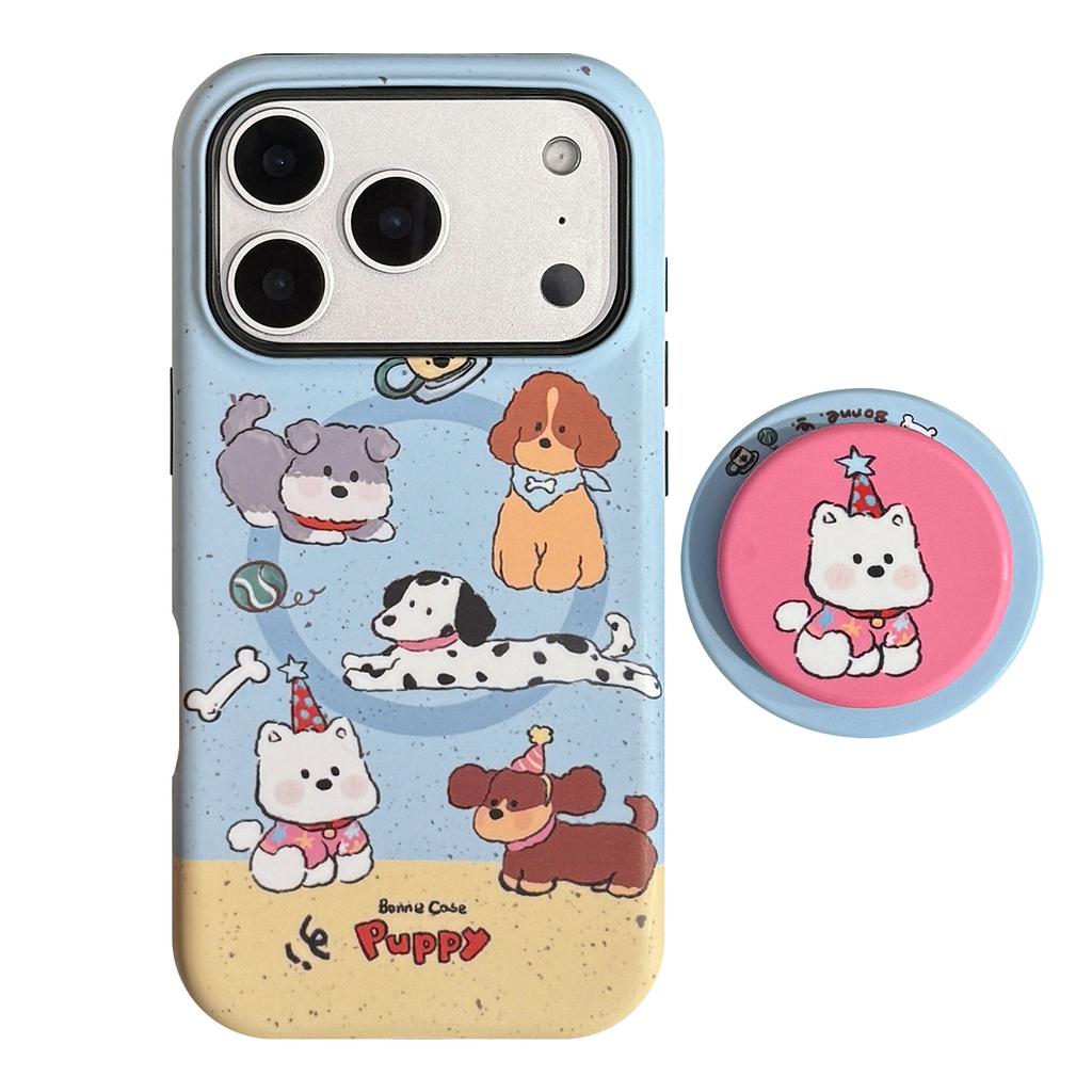 Magnetic Suction Bracket Is Suitable for Apple iPhone16 Mobile Phone Case 17promax Children's Fun Cute Dog 14 Film 15