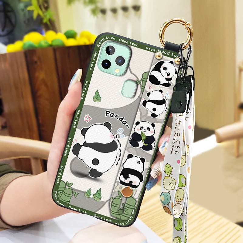 Silicone Protective Phone Case For Oukitel C22 Cartoon Wristband Fashion Design Anti-knock Panda Phone Holder Kickstand
