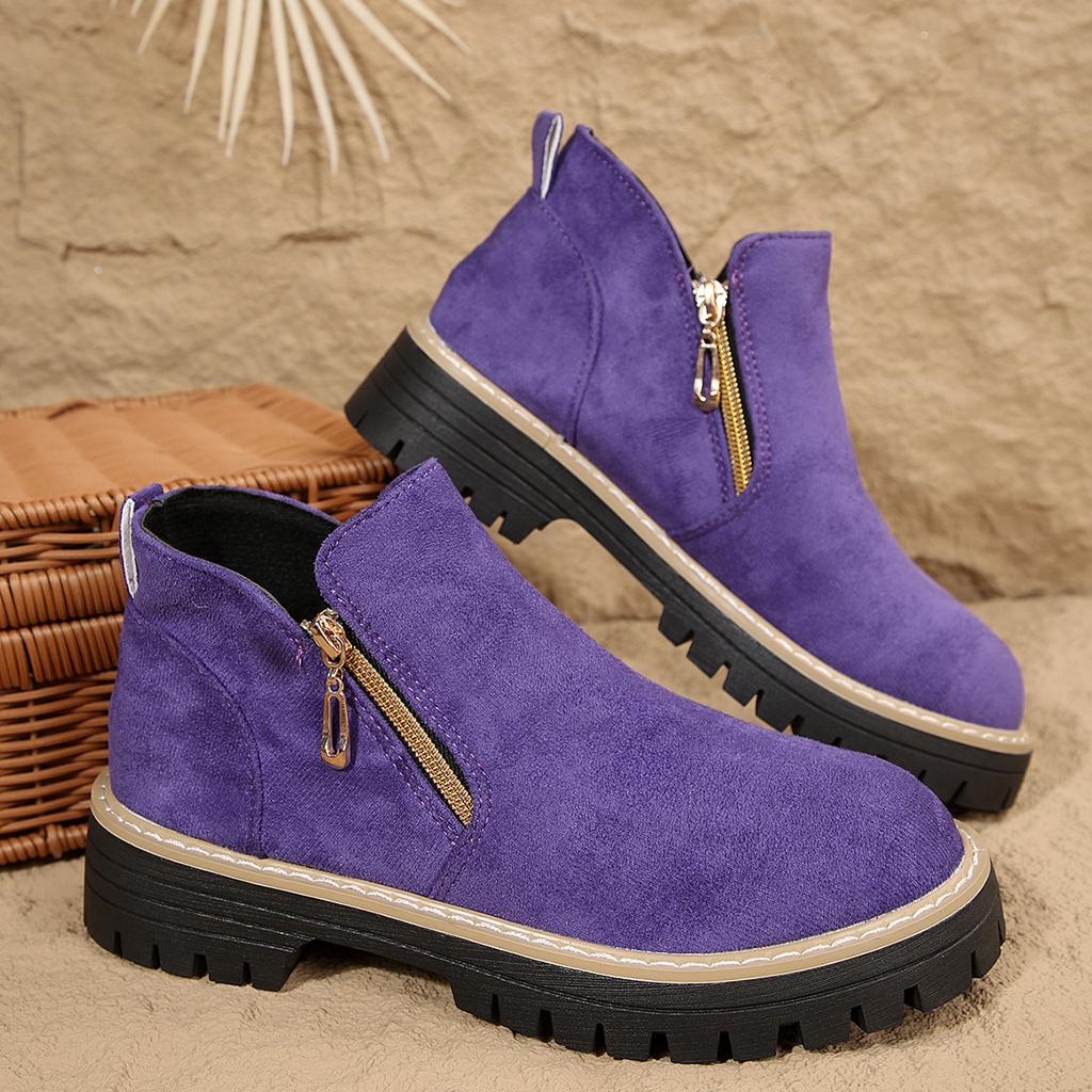 2025 rund tå dragkedja i sidan Martin-kängor korta stövlar tjock klack nya höst- och vinter stora storlekar utrikeshandel damkängor dam