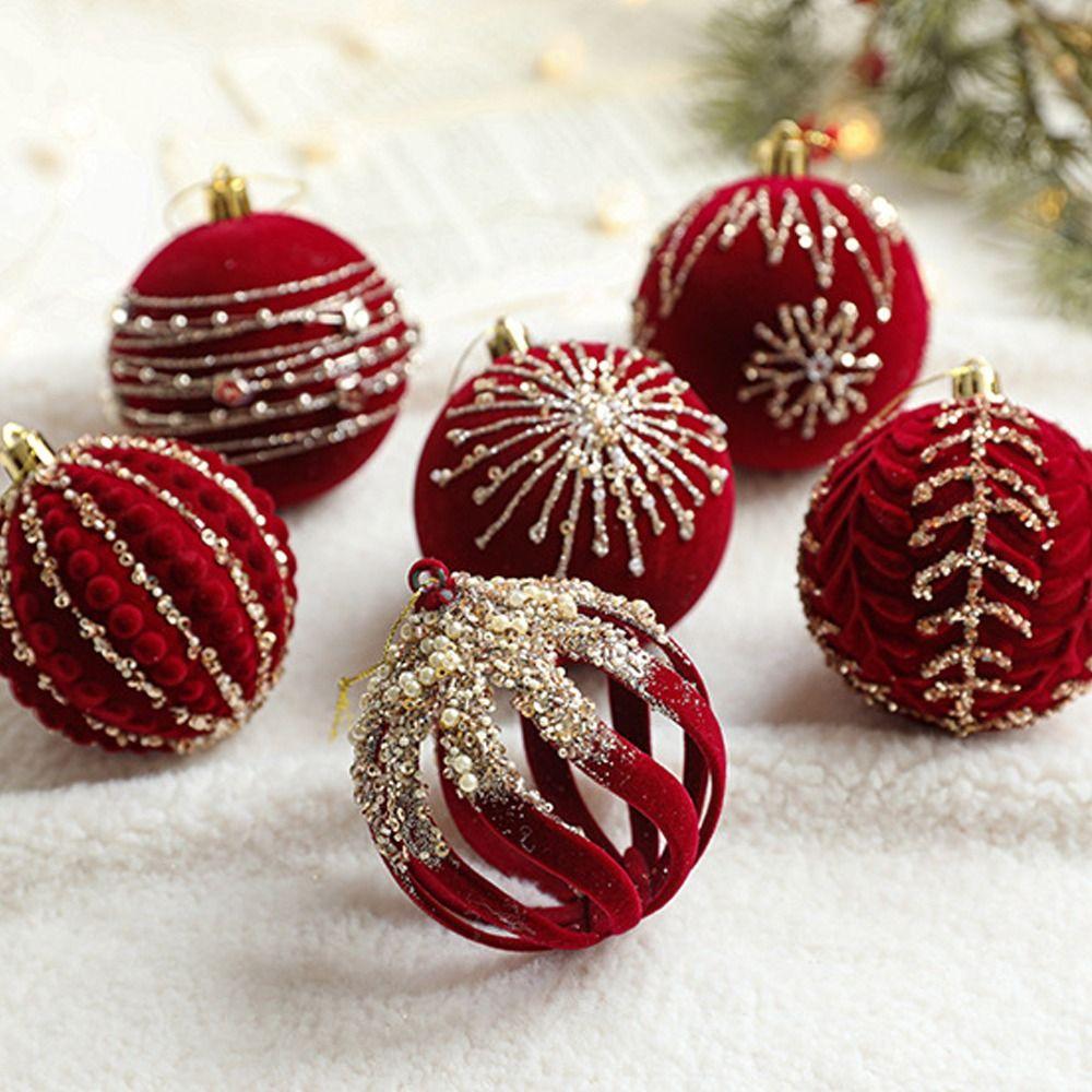 Flocked Christmas Hanging Balls Set 8cm Xmas Tree Ornaments  Holiday Festival Party