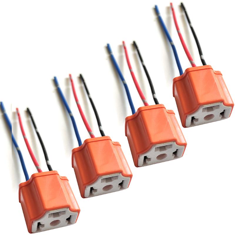 4Pcs High Quality Ceramic H4 Socket Connector Base Female Plug Adapter Copper Wires For Car HB2 9003 Headlights Bulbs
