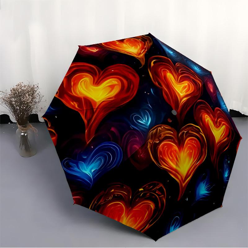1pc Heart Flames Automatic Open/Close Umbrella, Windproof, Folding Compact Umbrella with Lightweight Design for Women/Men024