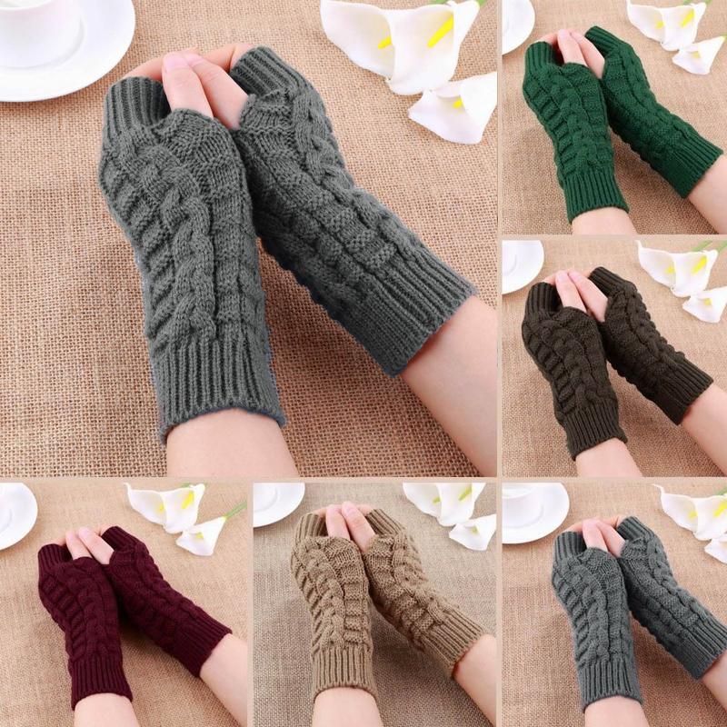 Halbfingerhandschuhe für Damen Winter Weich Warm Wolle Stricken Armstulpen Weiche Warme Fäustlinge Handschuhe Unisex Guantes Mujer Ne