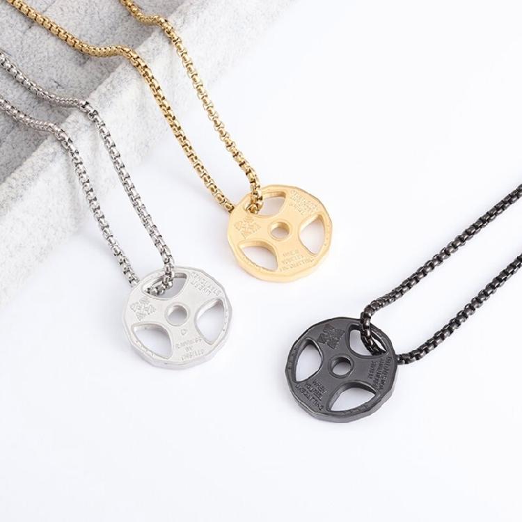 Dumbbell Pendant Necklace Titanium Steel Fitness Gym Necklace Men Women Pendant