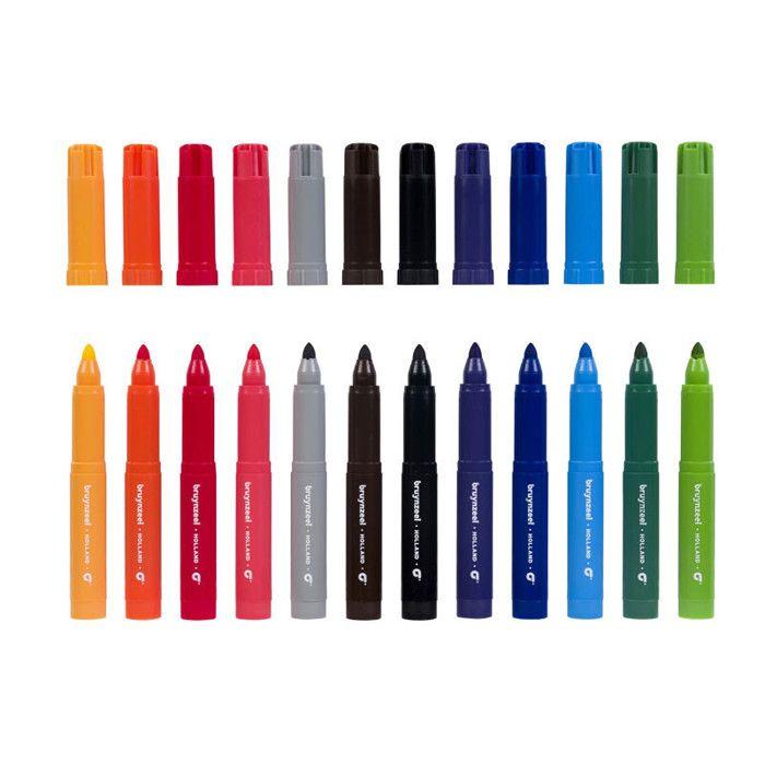 Coloring Markers - For Children - Broad Tip - 12 Colors - Bruynzeel