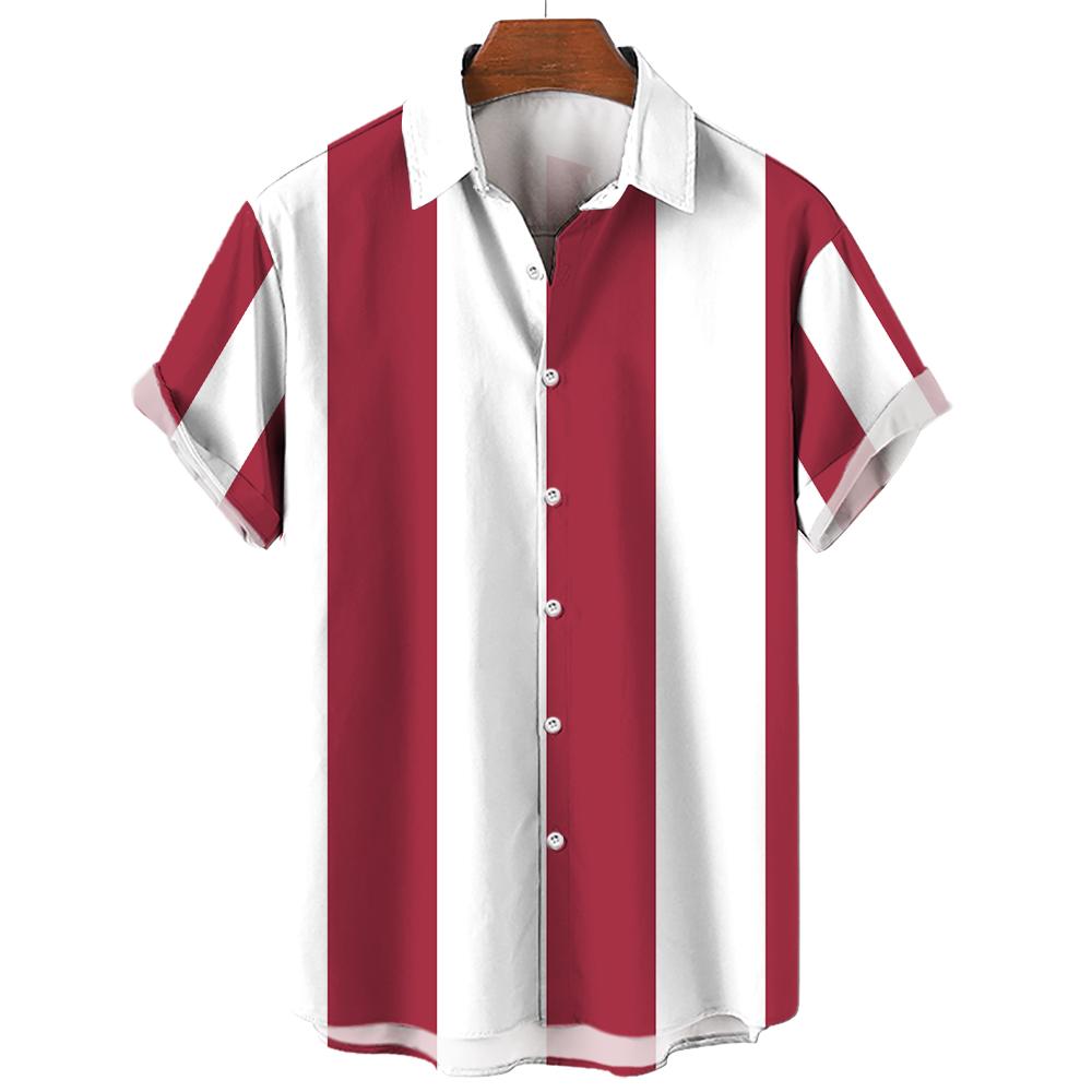 Herren Sommer Streifen Freizeit Hemd Hawaiianisch 3D Druck Kurzarm Strandbekleidung Urlaubsmode Sozialer Revers Knopf Kleidung