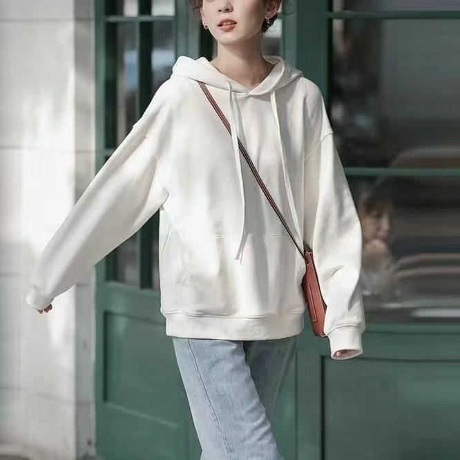 Women’s Retro Cotton White Hoodie – Autumn/Winter 2024 Loose Oversize Jacket Trend