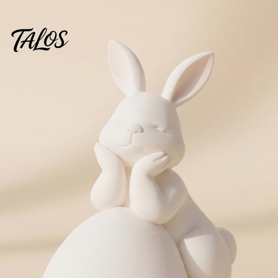 Compact Modern Home Ornament Handmade PLA Sculpture, Rabbit with Easter Egg Figurine, Minimalist Small White Resin Statue for Living Room Shelf