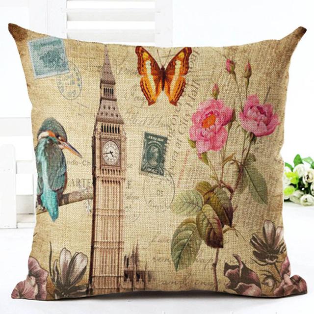European Building Cushion Cover Cotton Linen Pillow Case American Painting Sofa Decorative Pillowcase Home Accessories Cover