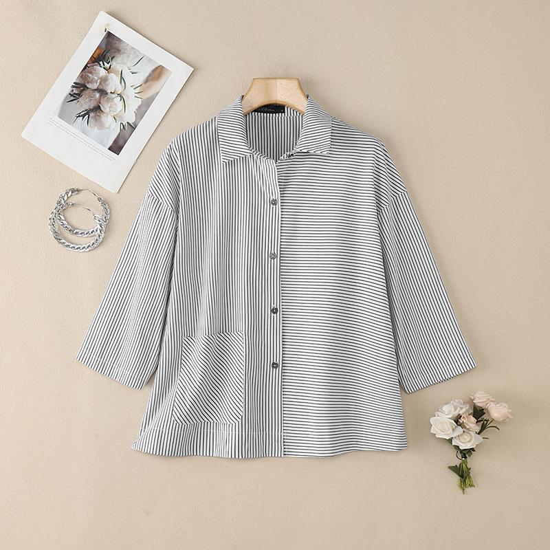 

ZANZEA Женская повседневная блузка в полоску с отложным воротником и рукавом 3/4 L белый