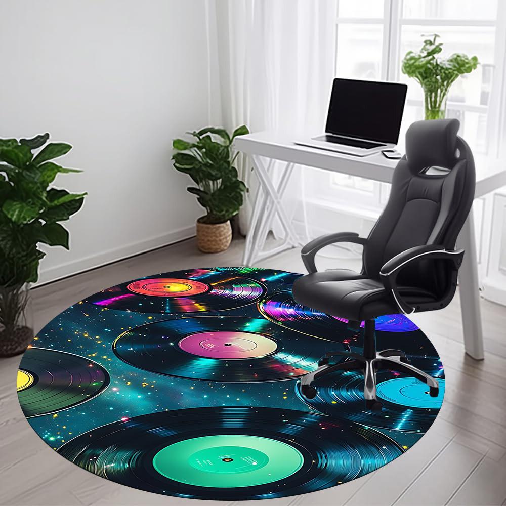 1pc Vinyl Records Cosmic Office Round Area Rug,  Mat Suitable ForOffice, Under Office Chairs Bedroom Living Room Home Decor, Room Deco