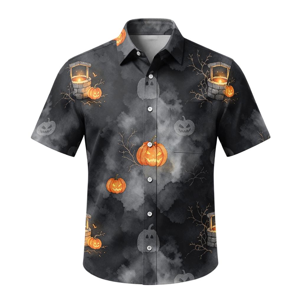 Men's Halloween Button Down Shirt Short Sleeve Casual Cardigan for Party